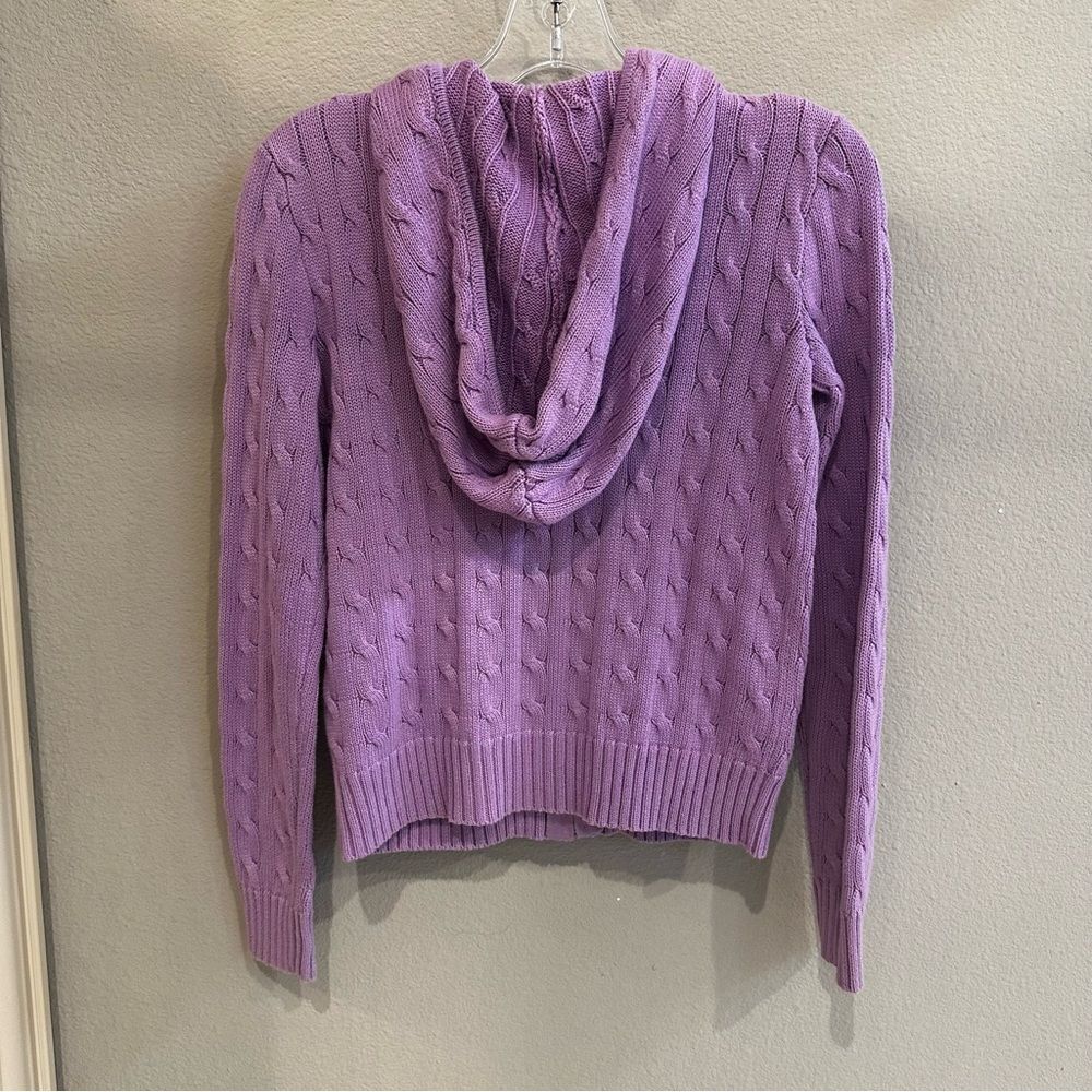 Ralph Lauren | XS | purple zip front hooded cable knit cardigan hoodie jacket - Picture 6 of 10
